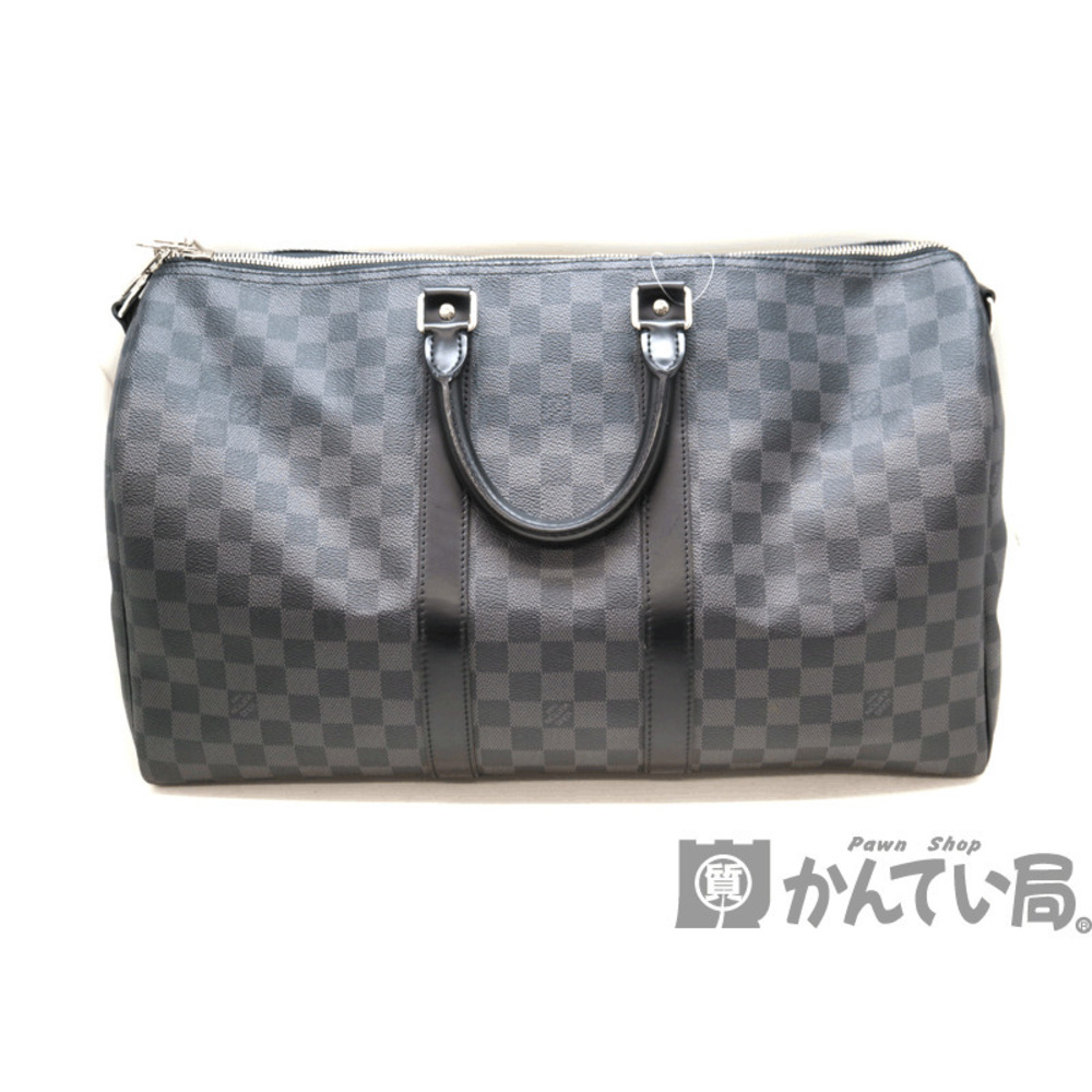 LOUIS VUITTON Keepall Bandoulire Boston Bag Travel Damier Canvas Graphite Black - Picture 1 of 10